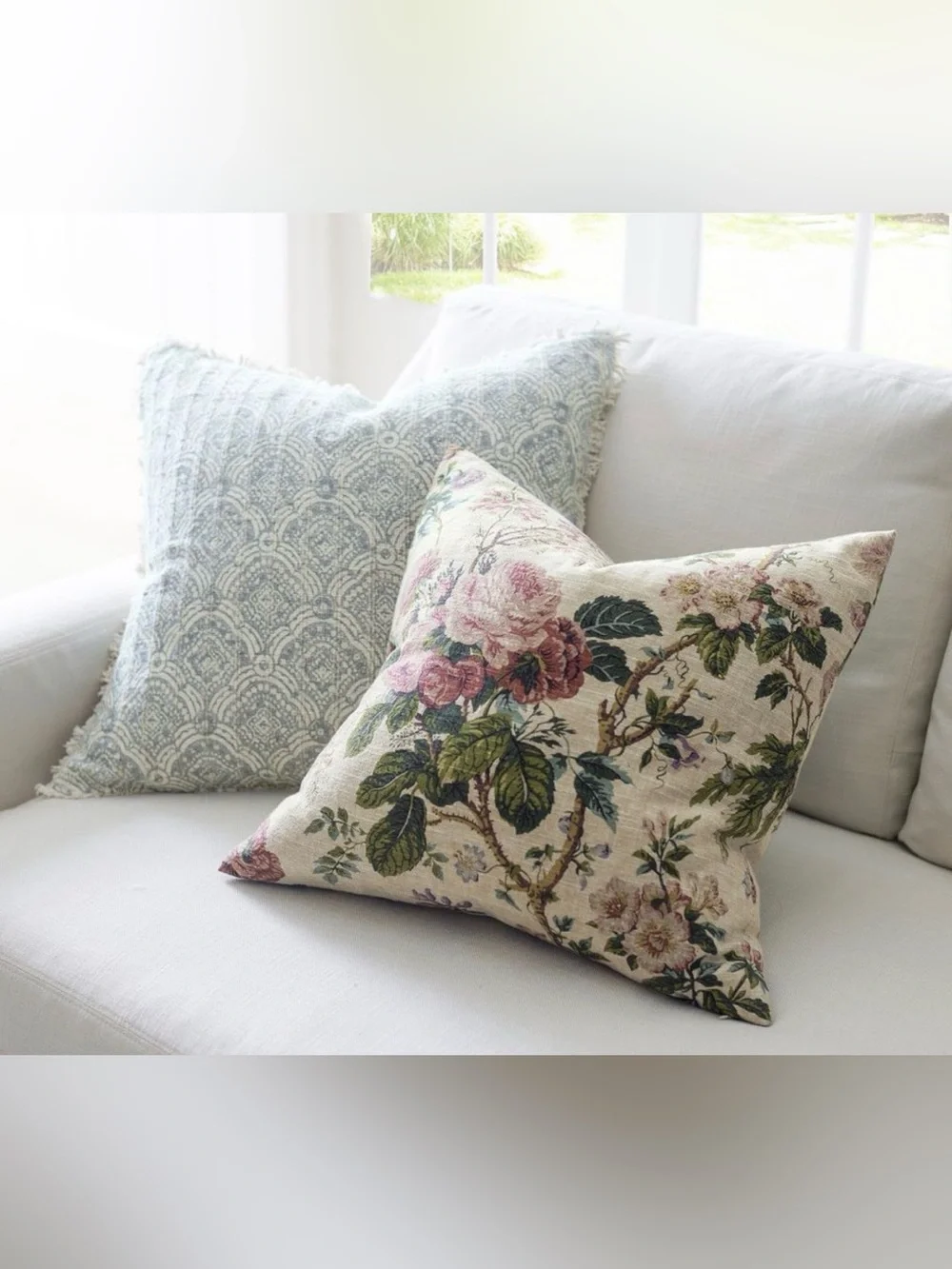 NWT Pottery Barn Garden Floral Pillow Cover 20x20 Linen Cotton Rose Chintz